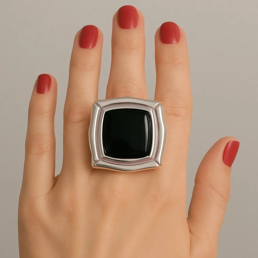 Elle Sterling Silver Onyx Ring 🔥EXCELLENT Condition Size 7